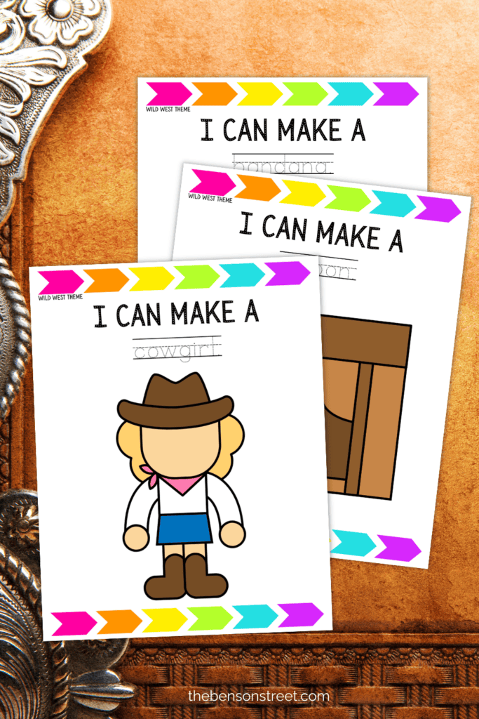 Three wild west playdough mats printed on a western background