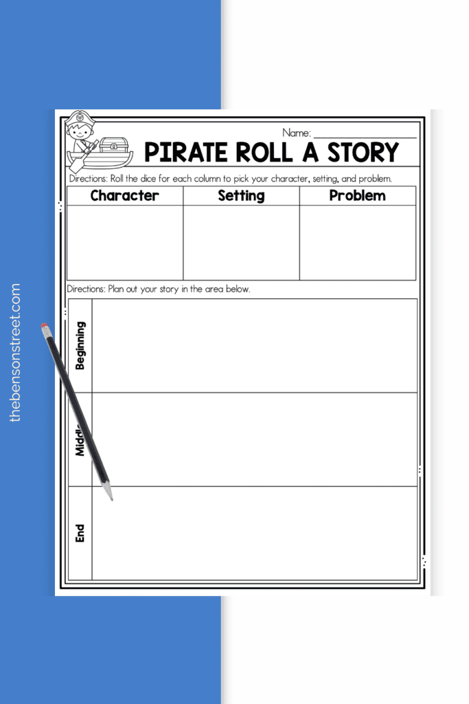 Write a pirate story with the roll of a die and this free printable