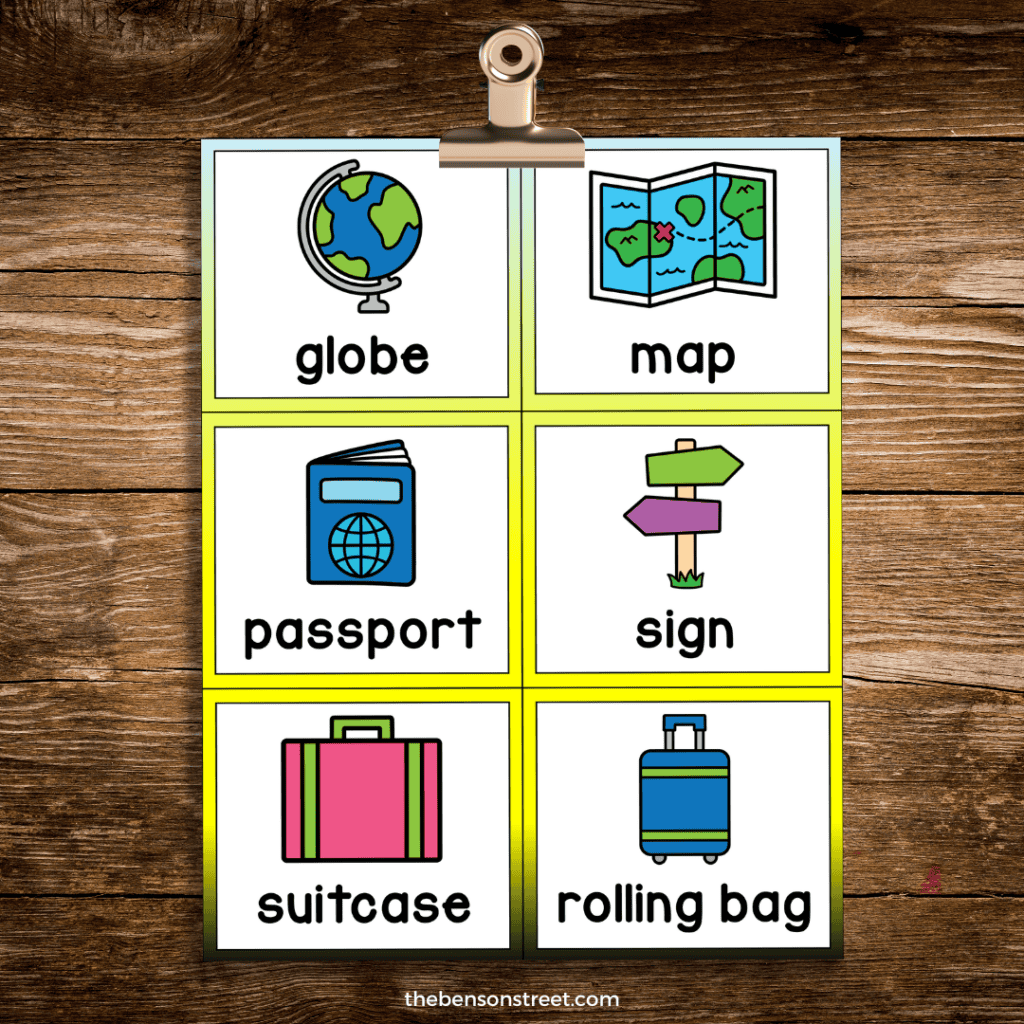 a page of road trip bingo calling cards on a clip