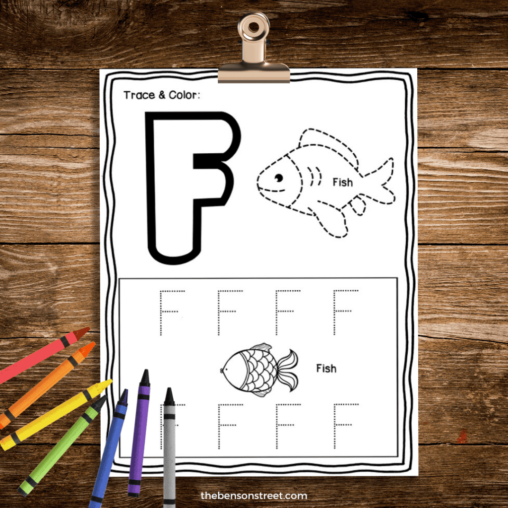 A fish trace and color page for kids