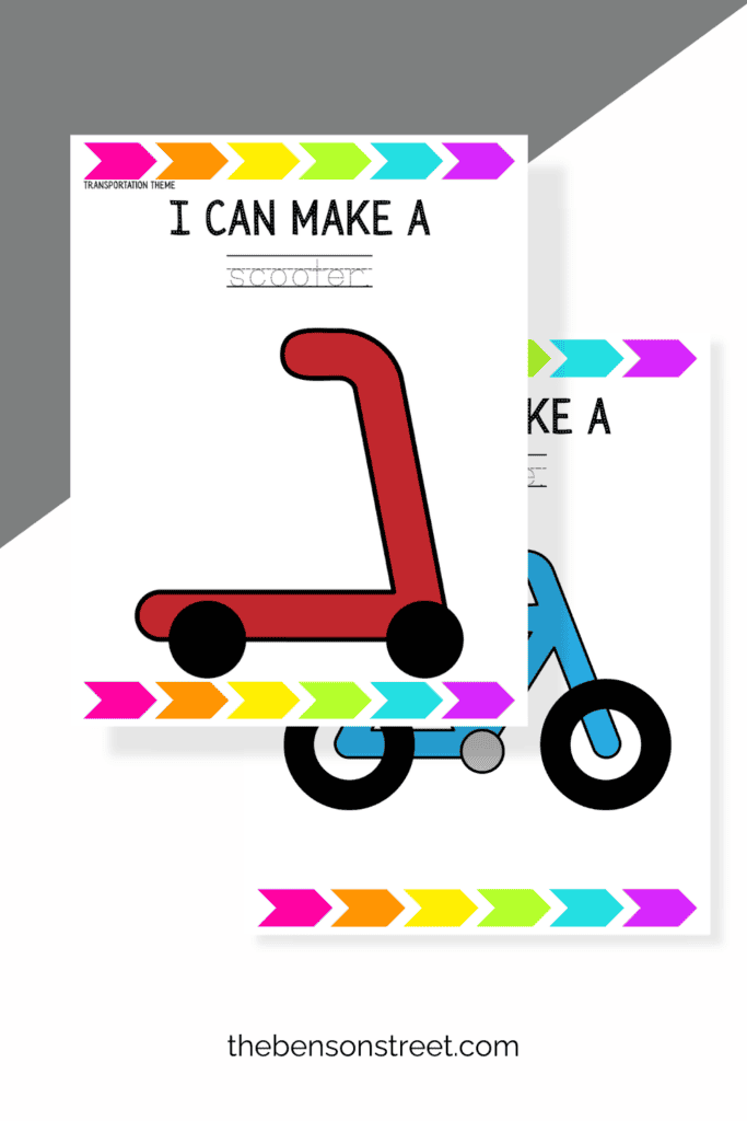 A scooter and bike play-doh mat