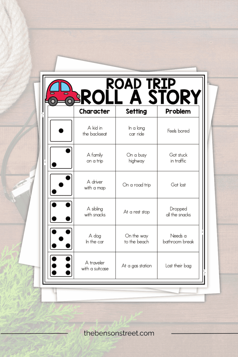 A stack of papers with a dice page on top with different options for a character setting and problem