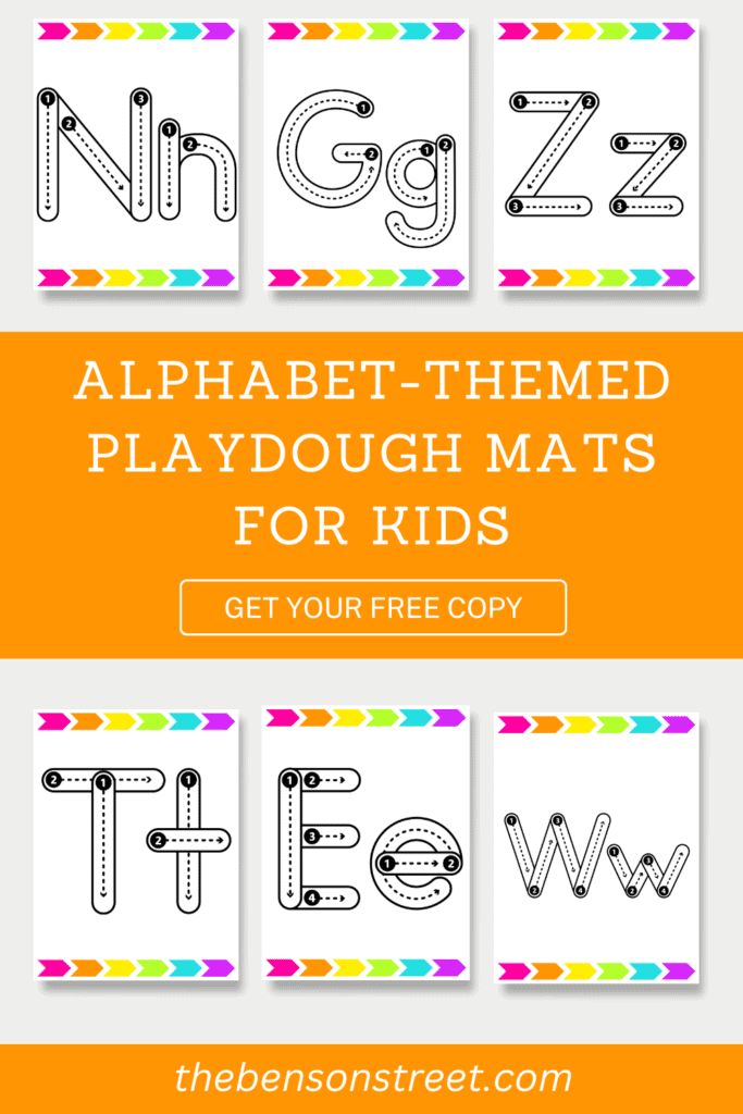 Alphabet-themed playdough mats for kids get your free copy