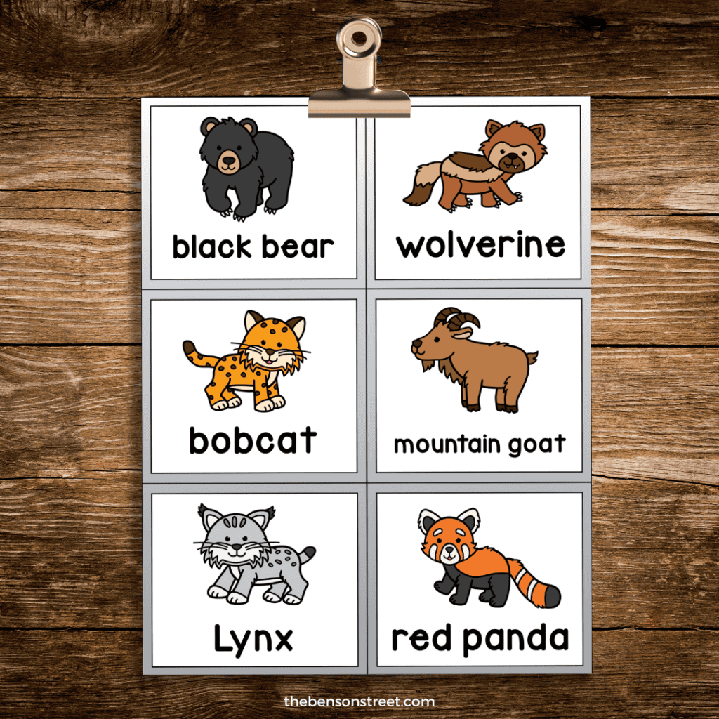 Cute mountain animal bingo calling cards