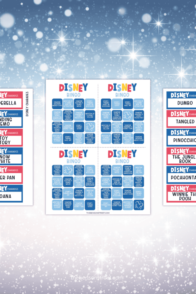 Disney bingo and charades printable games