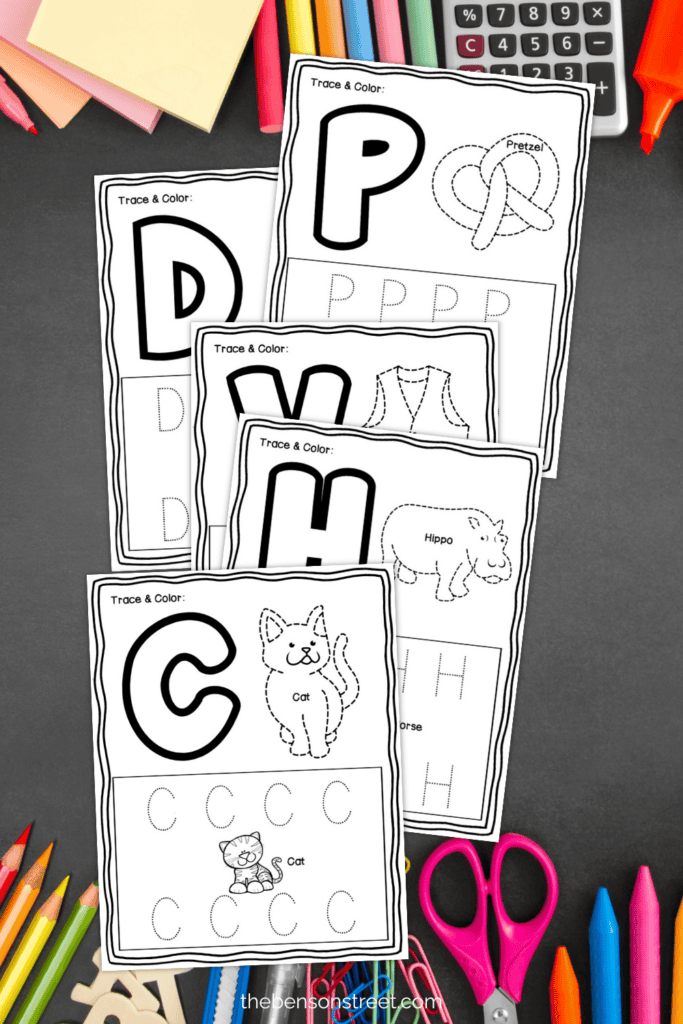 Five letter tracing pages to color