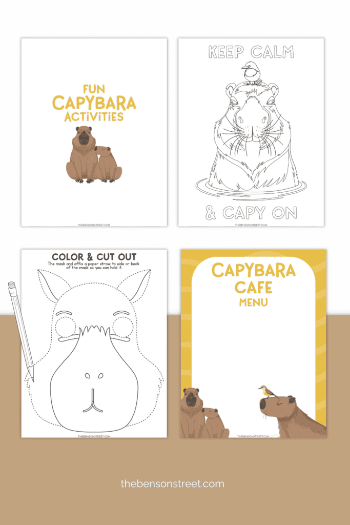 Four printable capybara sheets