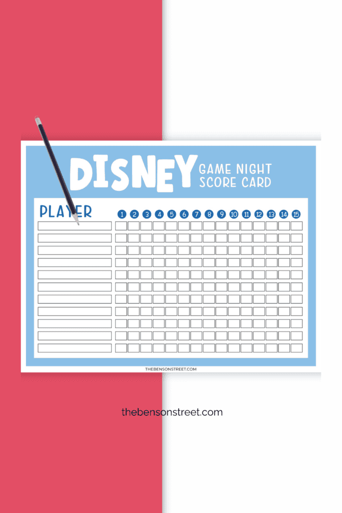 Free Printable Disney Game Night Score Card