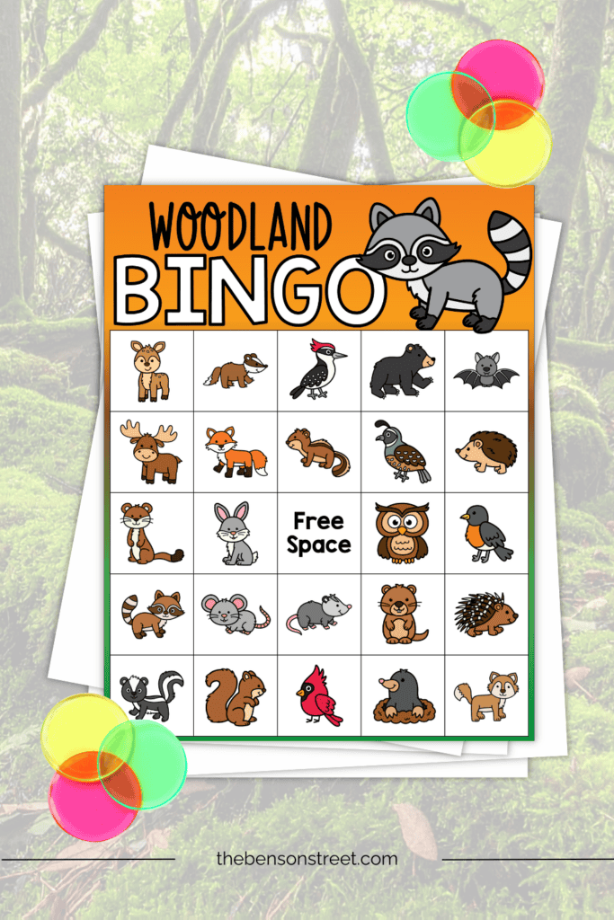 Free Printable Woodland Bingo Game with bingo markers