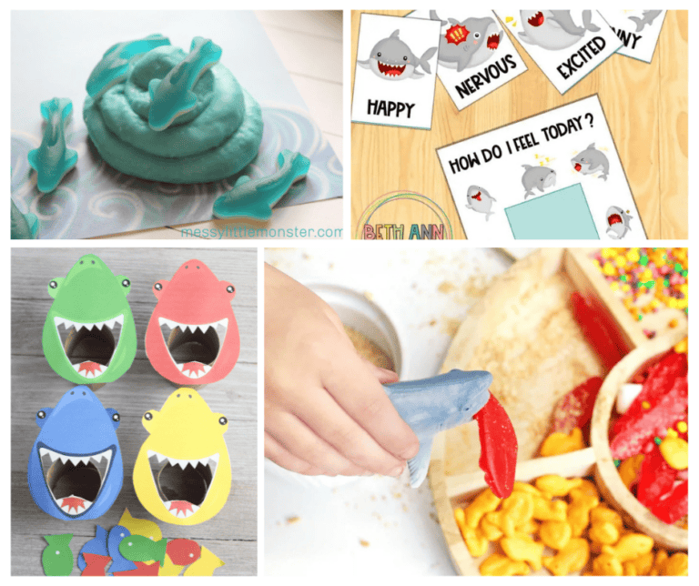 Hands on shark themed activities for kids collage