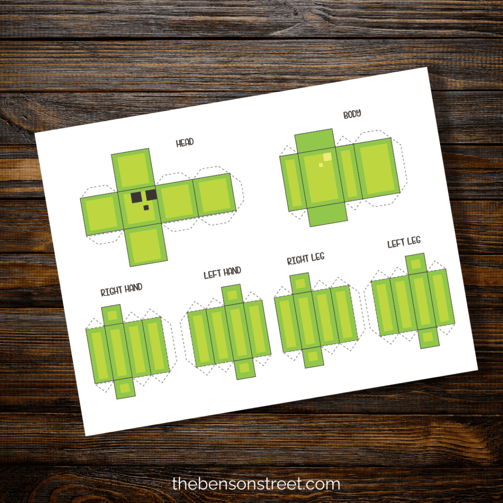 Minecraft creeper inspired 3d paper doll printable