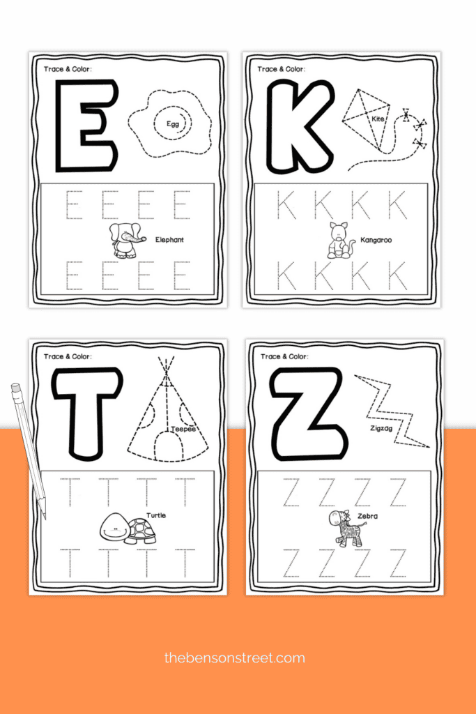 Pages of letter worksheets to trace and color