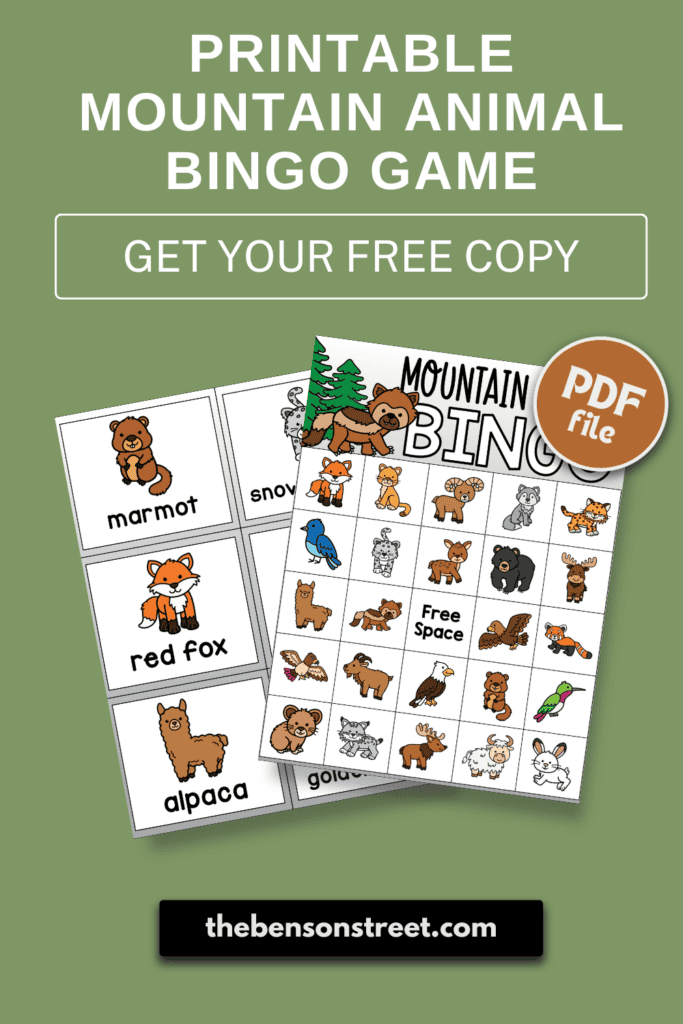 Printable Mountain Animal Bingo Game get your free copy of the pdf file