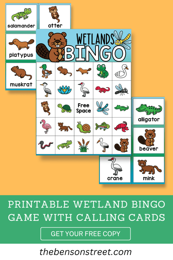 Printable Wetland Bingo game with calling cards