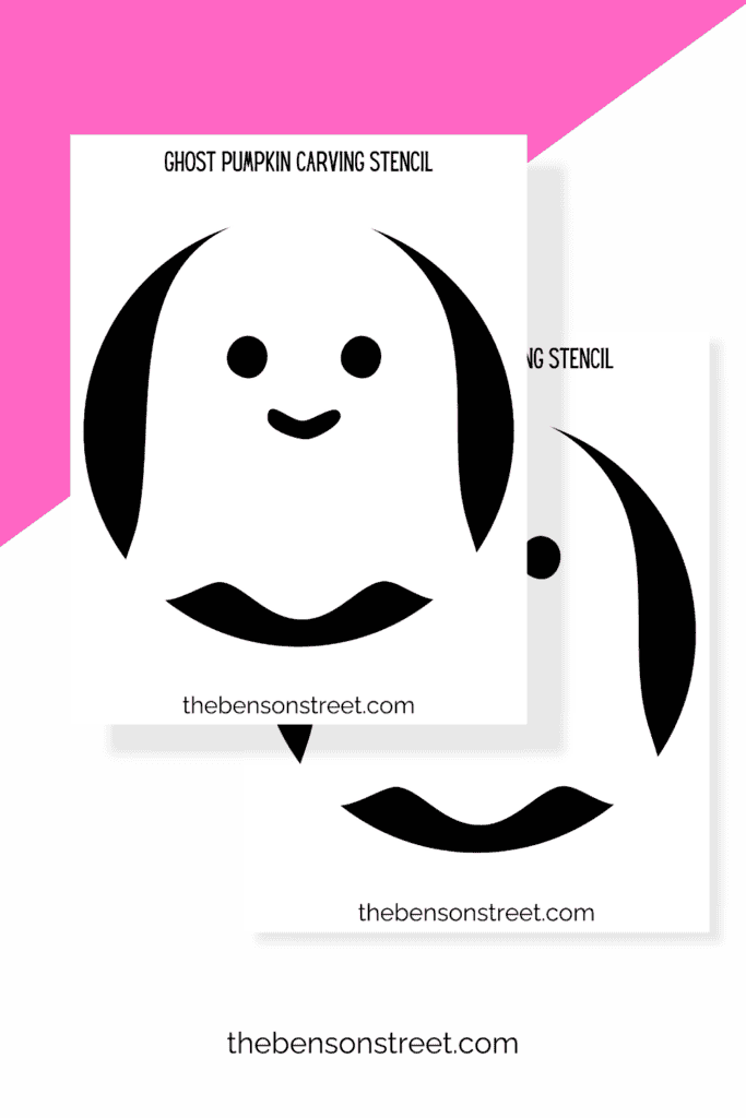 Printable ghost pumpkin carving stencil idea with a cute smile