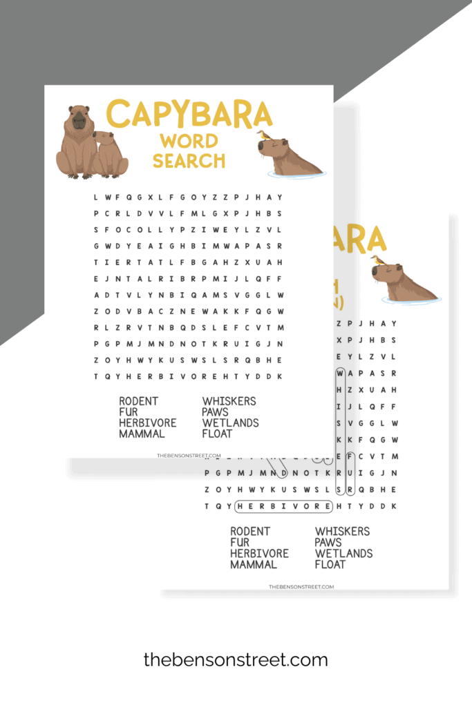 Quick Capybara word search printable with answer key