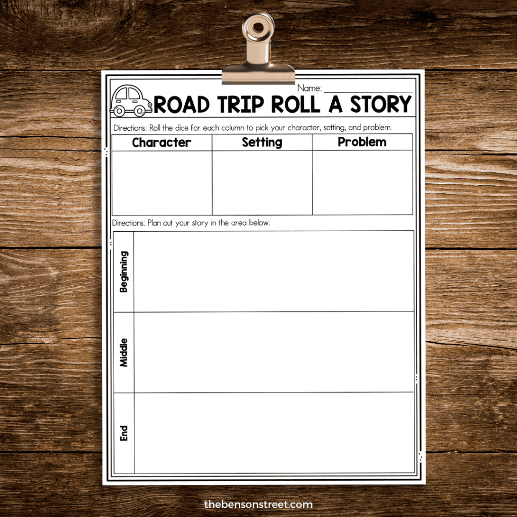 Road Trip Roll a Story Planning Story Sheet printable