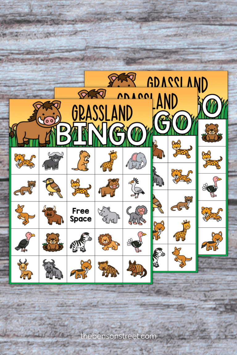 Table with three different grasslands bingo boards