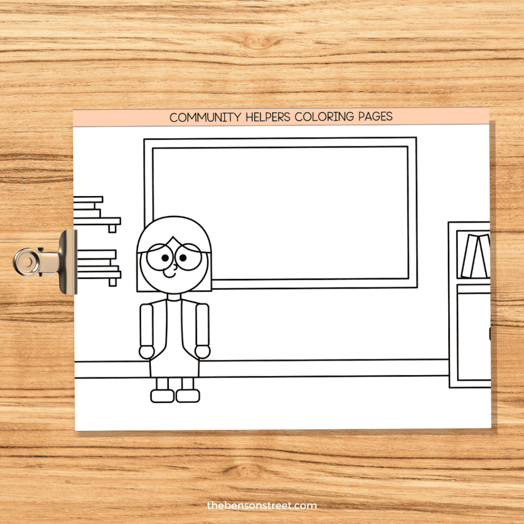 Teacher Coloring page from a set of community helper pages