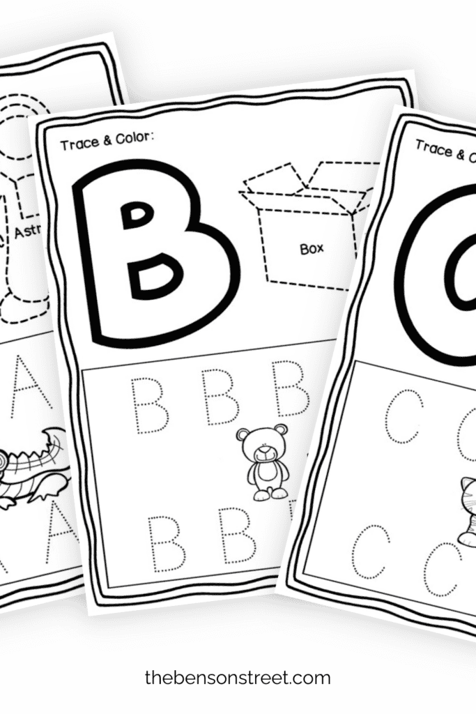 Three ABC tracing worksheets for kids