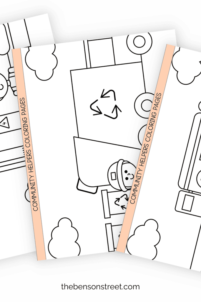 Three coloring sheets featuring community helpers