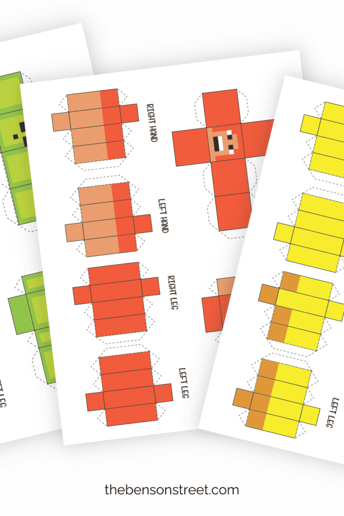 Three sheets of minecraft style printable 3d paper figures to make