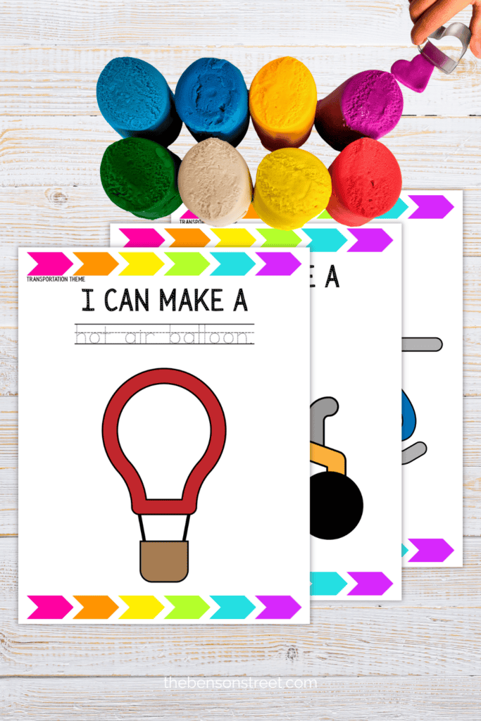 Three vehicle playdough mats for kids to work on fine motor skills