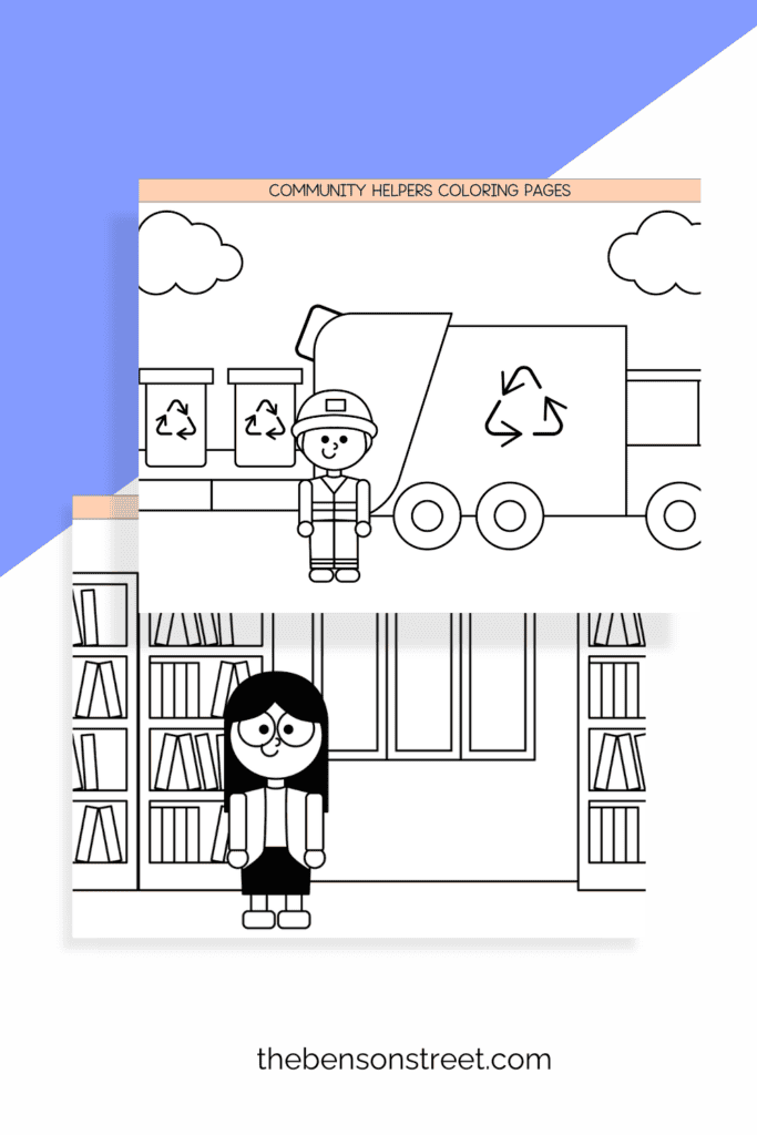 Two coloring pages featuring community helper jobs to color in