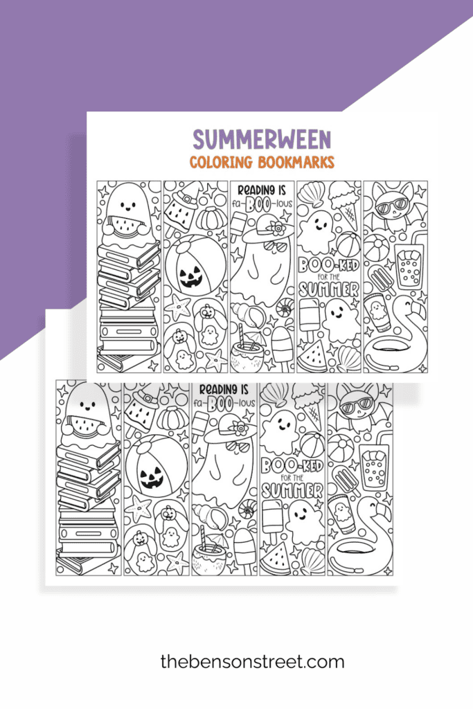 Two sheets of free printable bookmarks with a summerween theme
