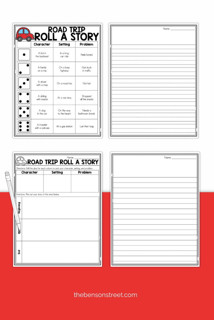 Use a die and roll a road trip story creative writing activity free printable 