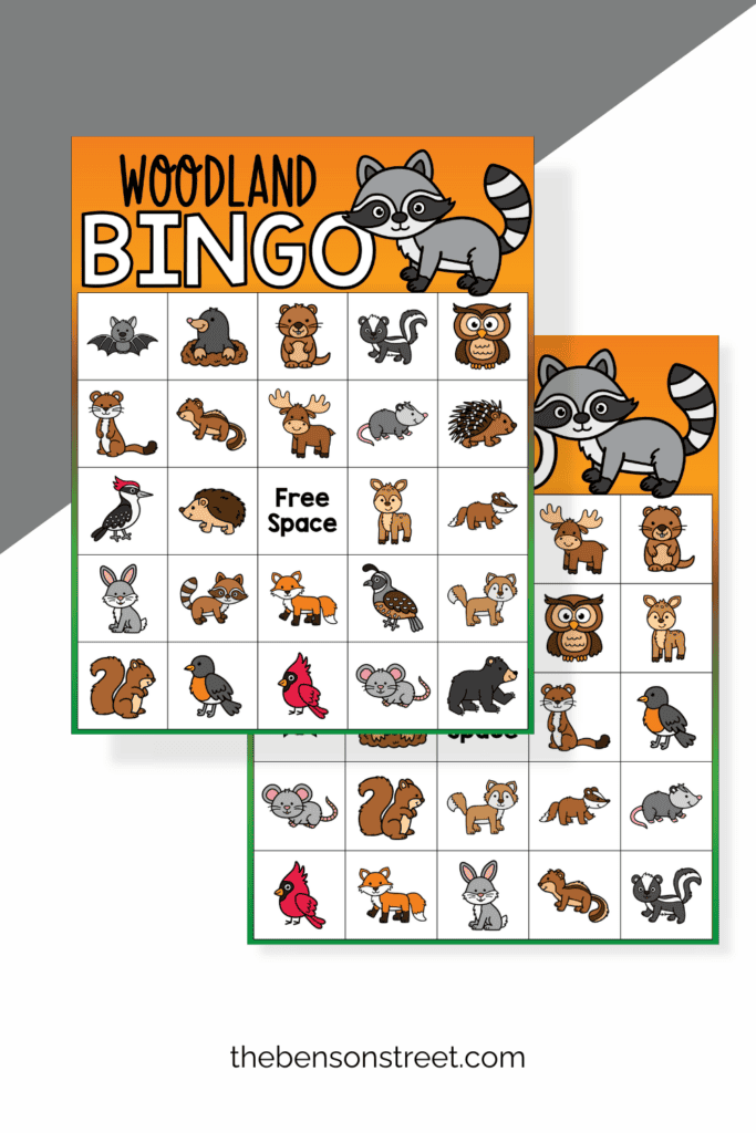 Woodland bingo game boards free to print