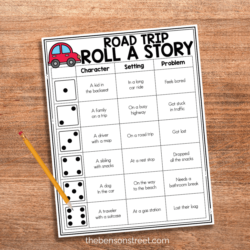 Write a Road Trip Story with this Roll a Story Activity printable