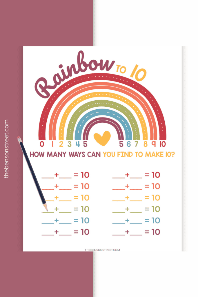 Adorable Rainbow math worksheet for adding single digits to ten worksheet