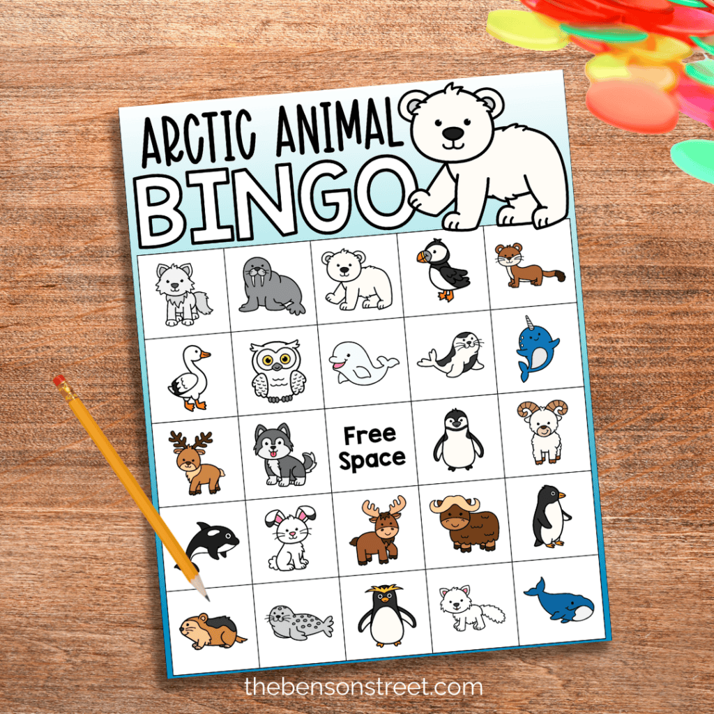Arctic Animal Bingo Board