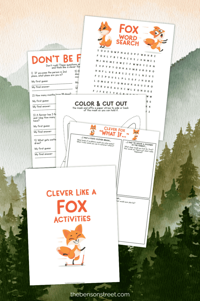 Clever like a fox activities pages in a free printable bundle 