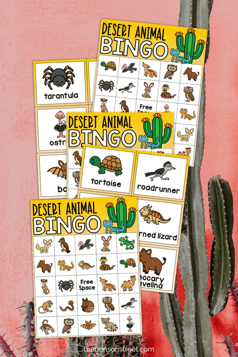 Desert Animal Bingo game boards and calling cards