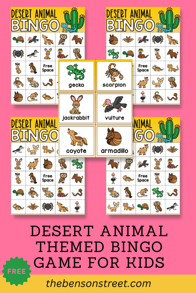 Desert Animal Themed Bingo Game for Kids for FREE