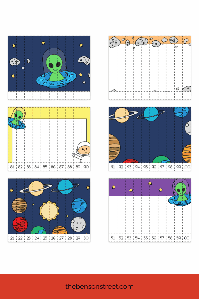 Different printed out sheets with space number puzzles on them