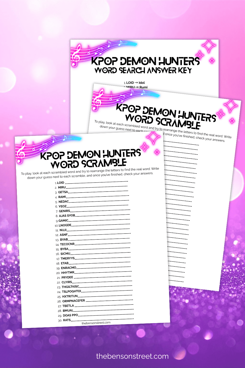 Free to download KPop Demon Hunters Word Scramble puzzle