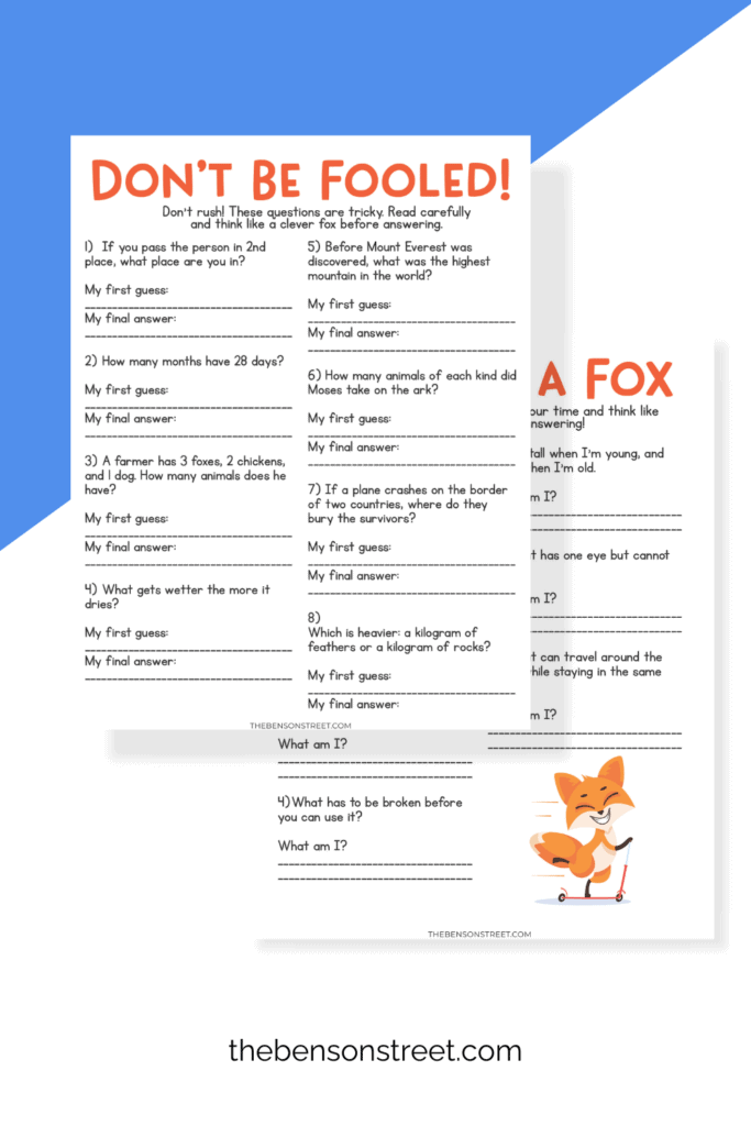 Printable Riddle Games and more with a fox theme
