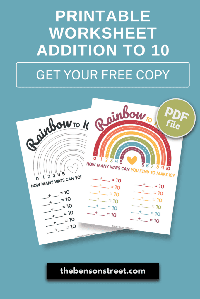 Printable Worksheet Addition to 10 Get your free copy PDF file