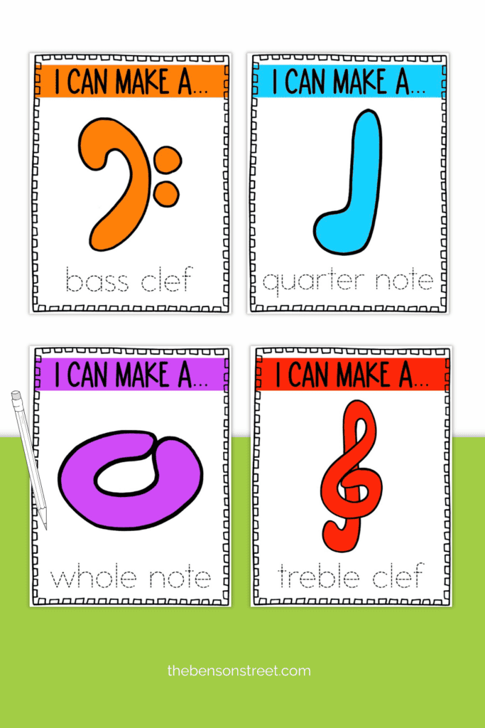 Simple music notes playdough mats for kids to practice fine motor skills