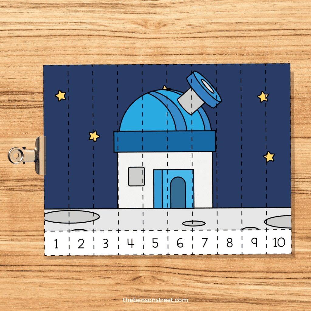 Space Number Puzzle Sheet on a Clip
