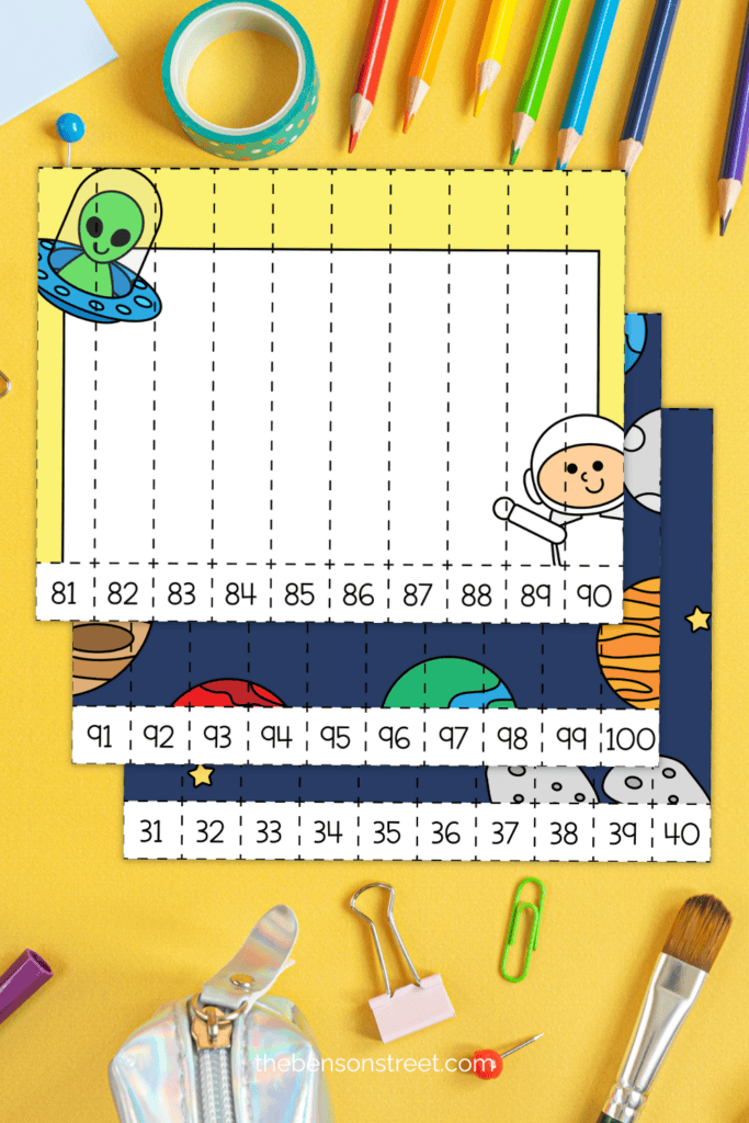 Space themed numbers puzzle 1 to 100