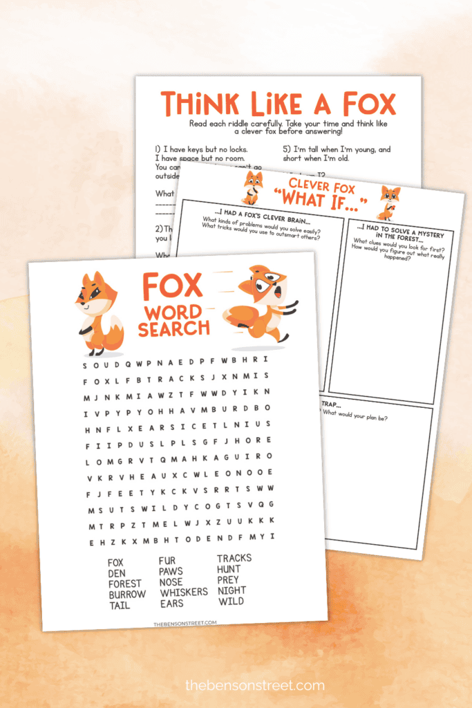 Three pages of fox printable activity pages free printable
