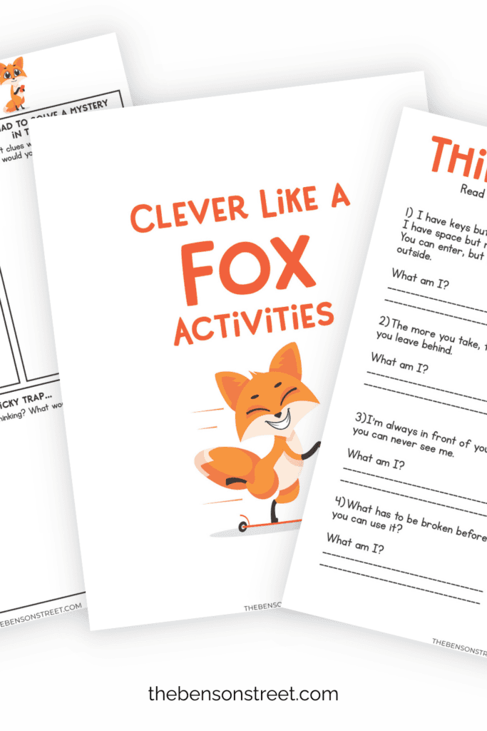 Three sheets in a set of fox activities for kids