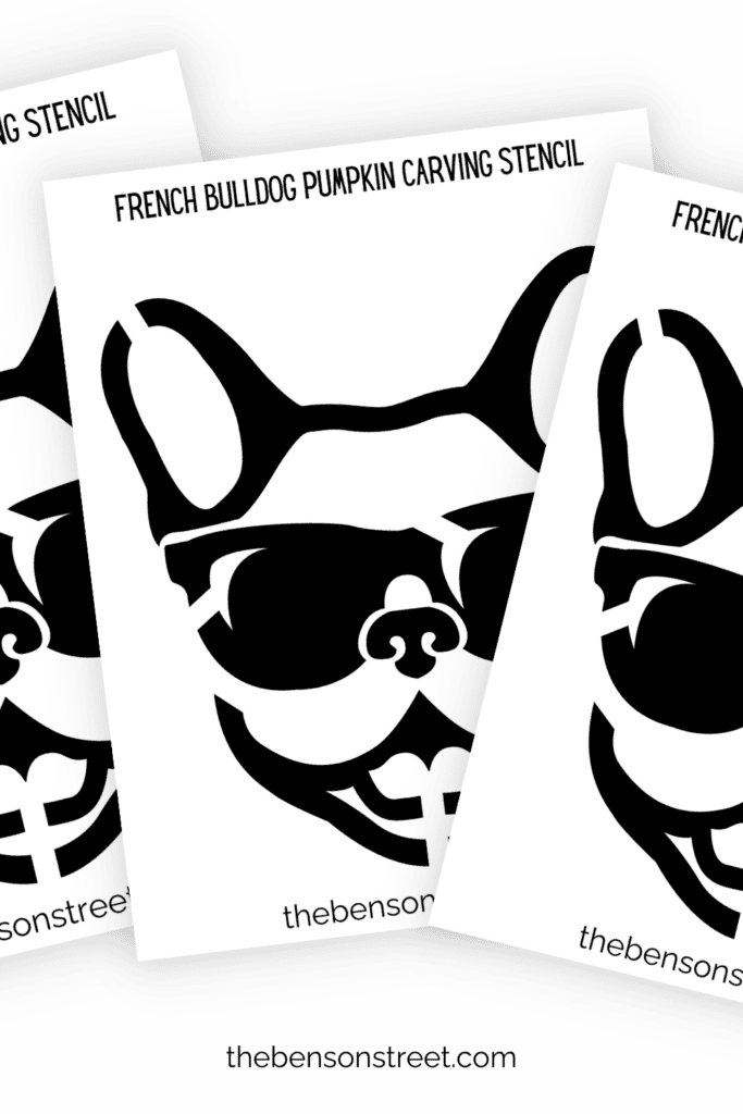 Three sheets of cute french bull dog puppy stencils wearing sunglasses