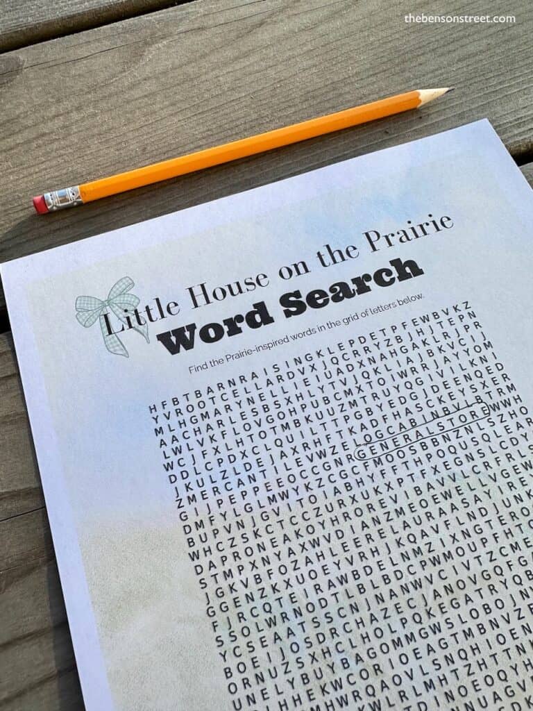 up close shot of a Little House on the Prairie Word Search