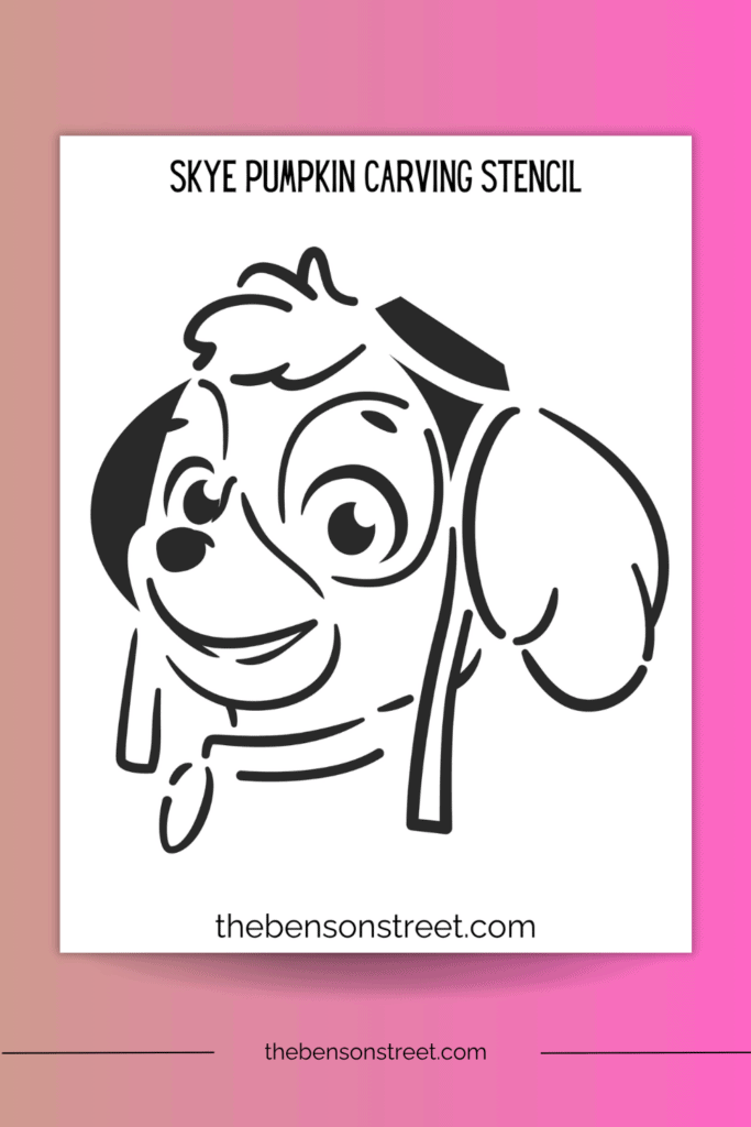 A printable Sky Paw Patrol Dog Pumpkin Carving Stencil template for Halloween