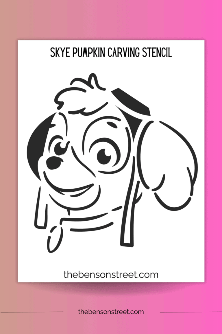 A printable Sky Paw Patrol Dog Pumpkin Carving Stencil template for Halloween